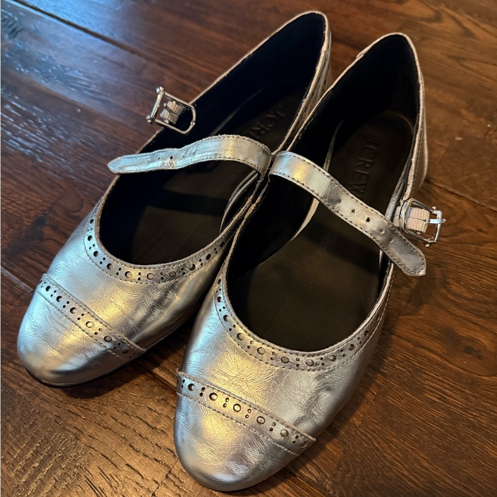 J. Crew Metallic Silver Flats